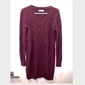 Burgundy Cable Knit Mini Sweater Dress